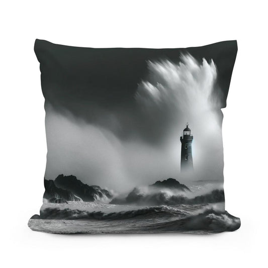 Solitary Beacon: Stormy Seas Cotton Pillow - Main Image
