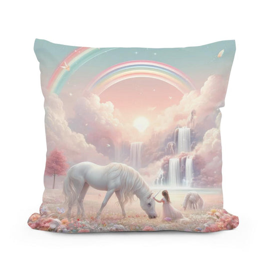 Enchanted Unicorn Meadow Cotton Pillow - Main Image