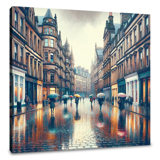 Rainy Glasgow Street Canvas - Main Image