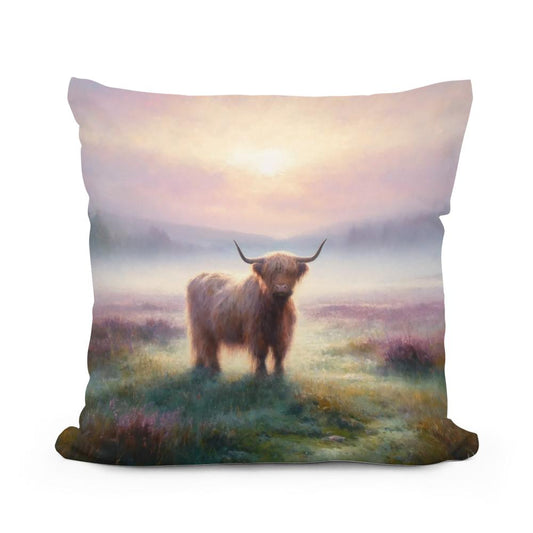 Highland Cow Dawn Cotton Pillow - Main Image
