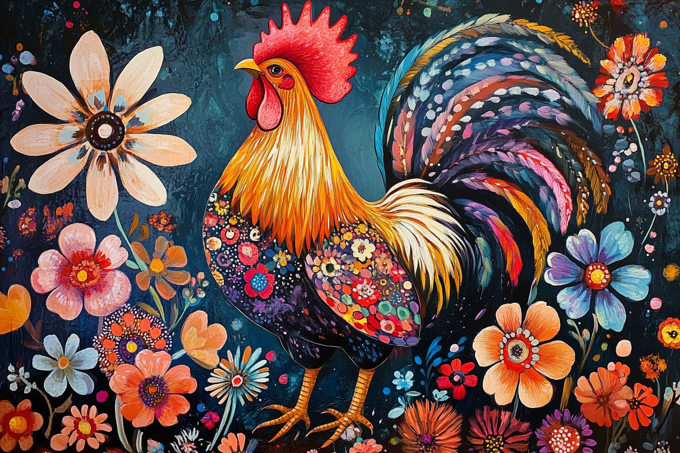 Rooster's Floral Blanket