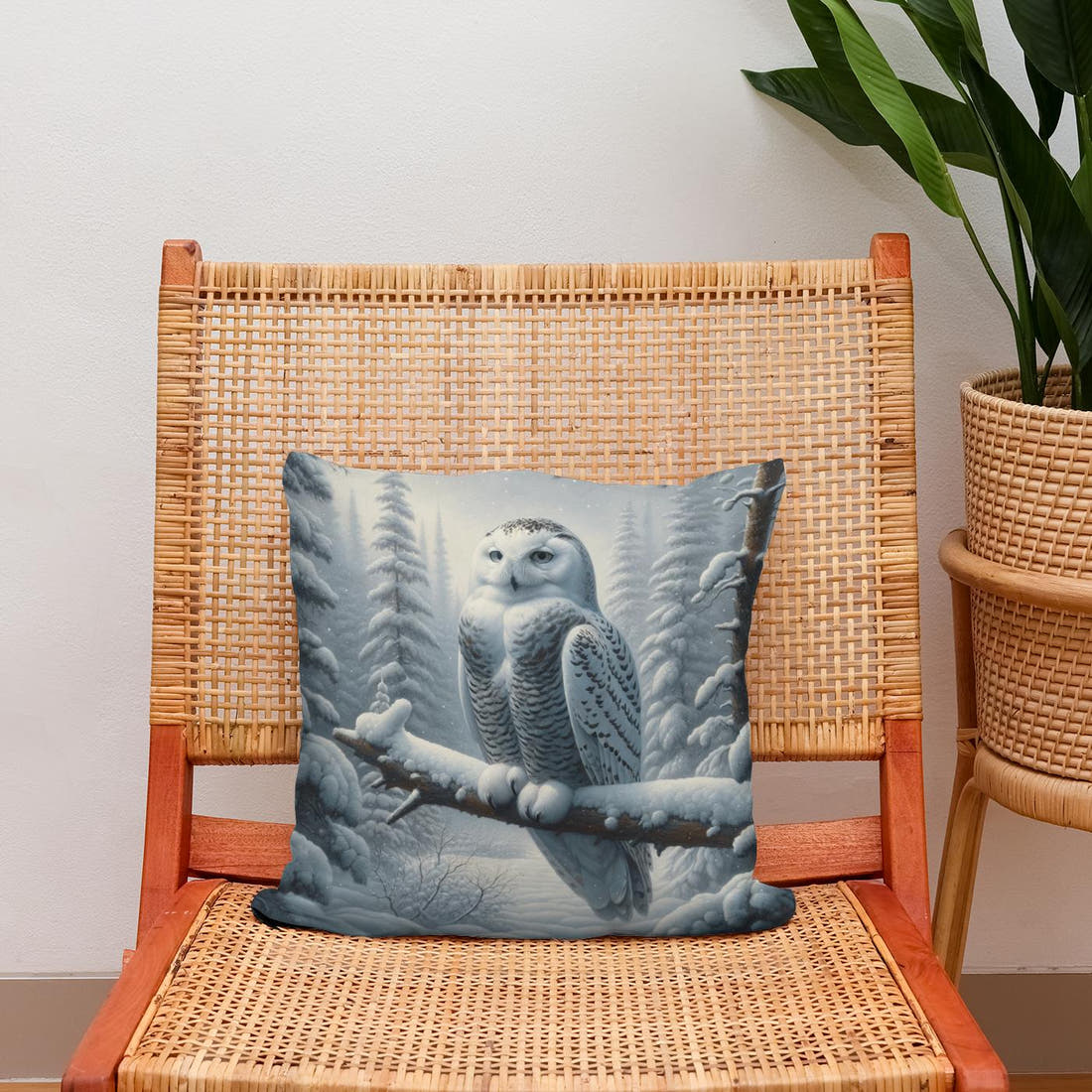 Winter Owl Solitude Cotton Cushion - Secondary Image 2