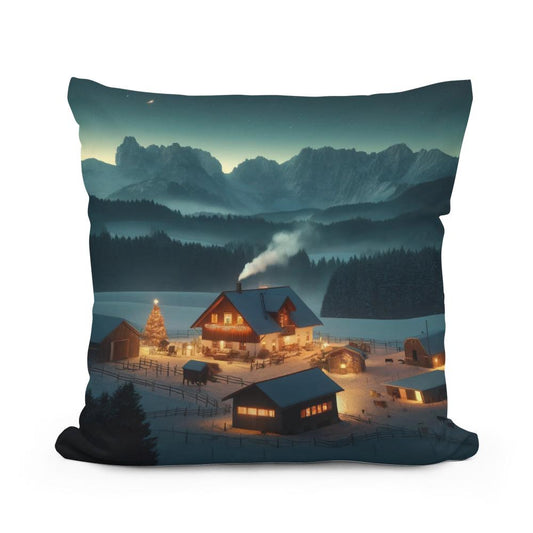 Mountain Farm Holiday Night Cotton Cushion - Main Image