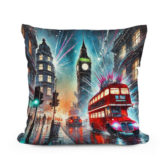 Neon Chaos London Cotton Pillow - Main Image
