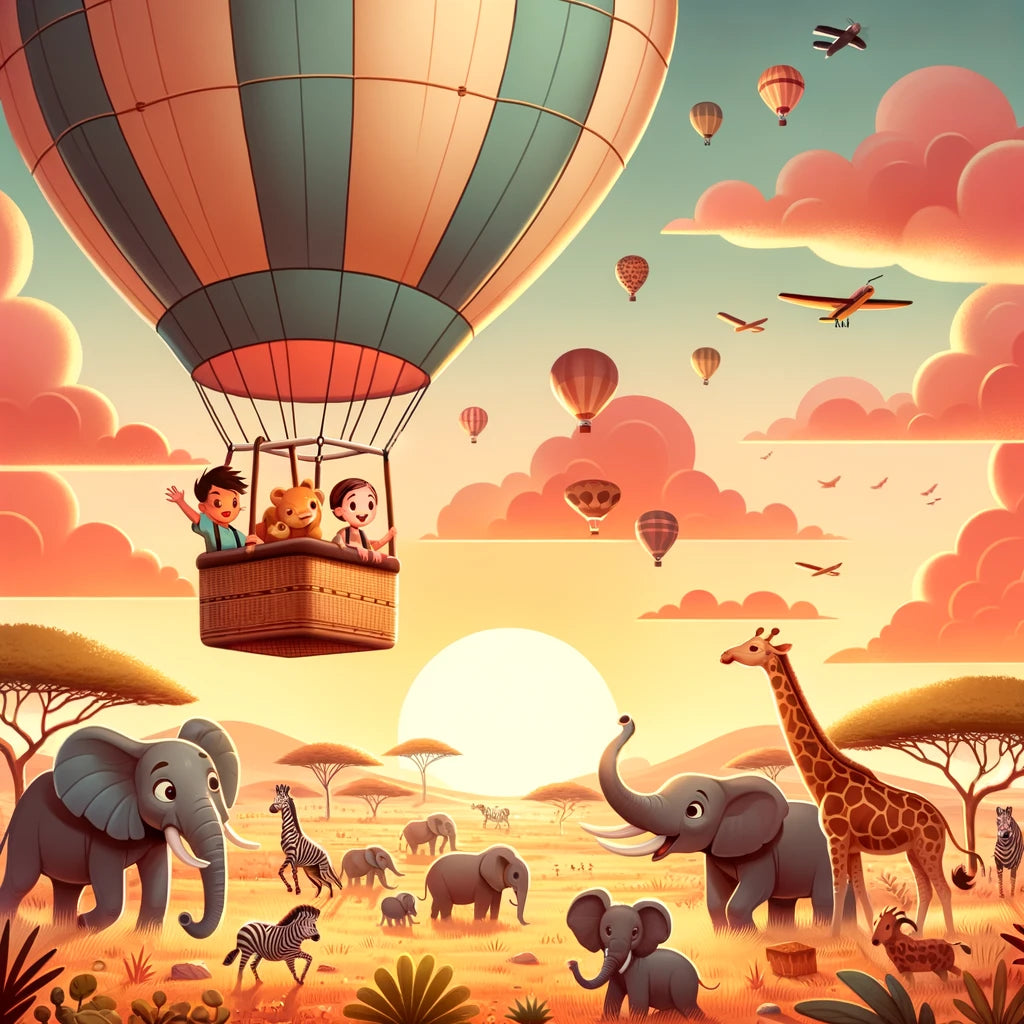 Safari Balloon Adventure Cotton Pillow