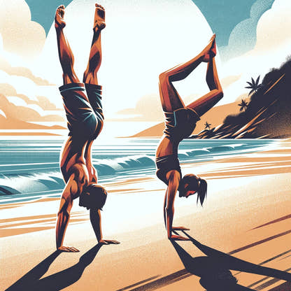 Seaside Acrobatics: Joyful Balance Cotton Cushion