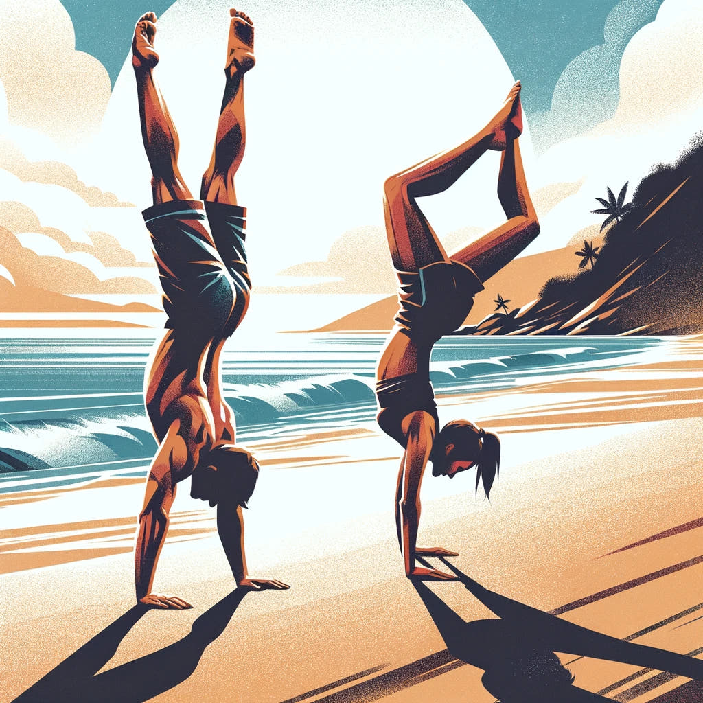Seaside Acrobatics: Joyful Balance Cotton Cushion