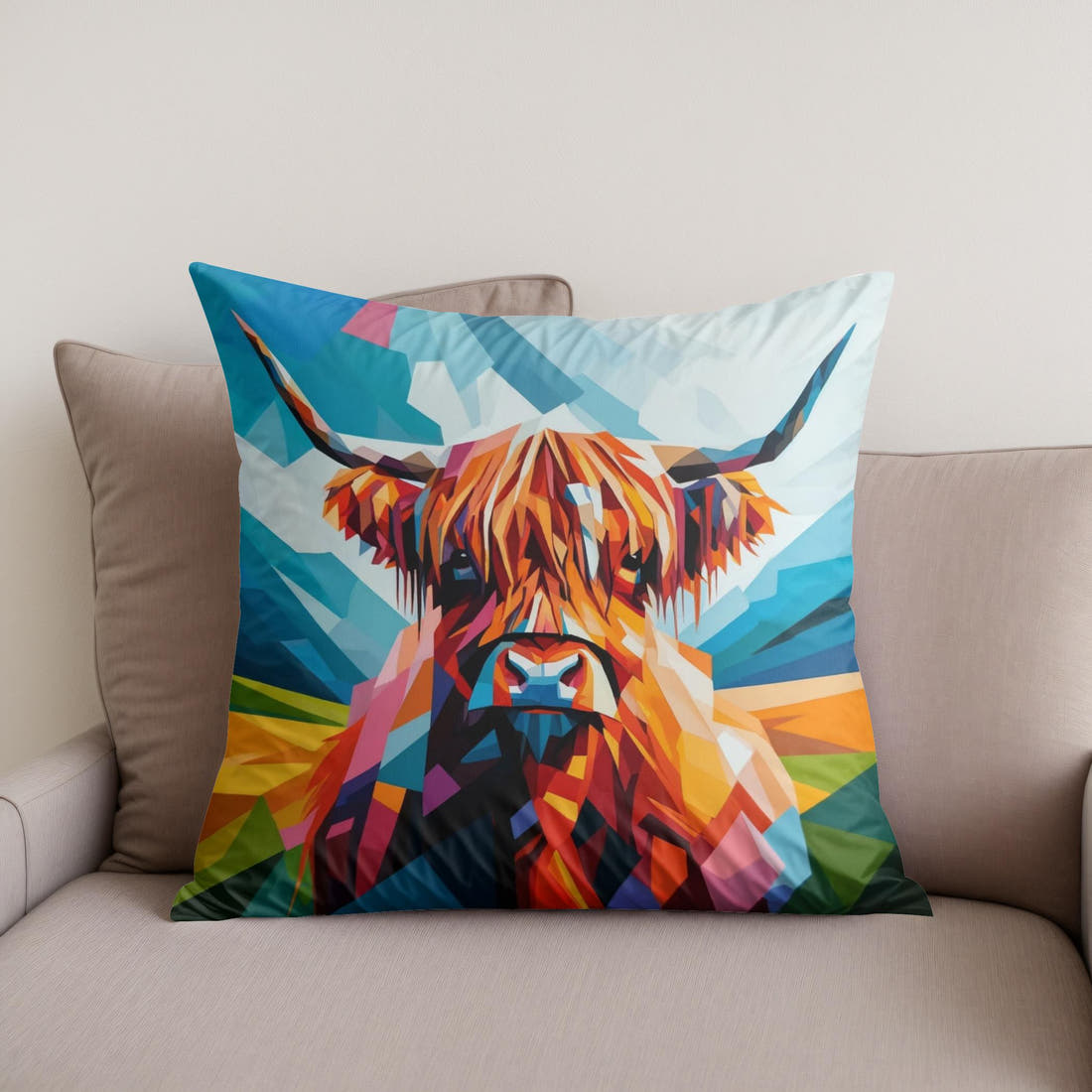 Cubist Highland Cow Essence Cotton Cushion - Secondary Image