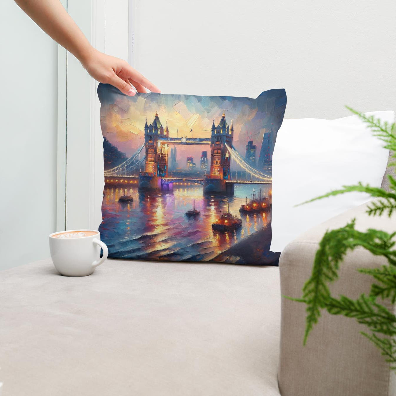 London Tower Bridge Twilight Impression Cotton Cushion - Secondary Image 5