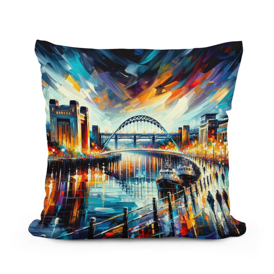 Newcastle Quayside Evening Vibrance Cotton Pillow - Main Image