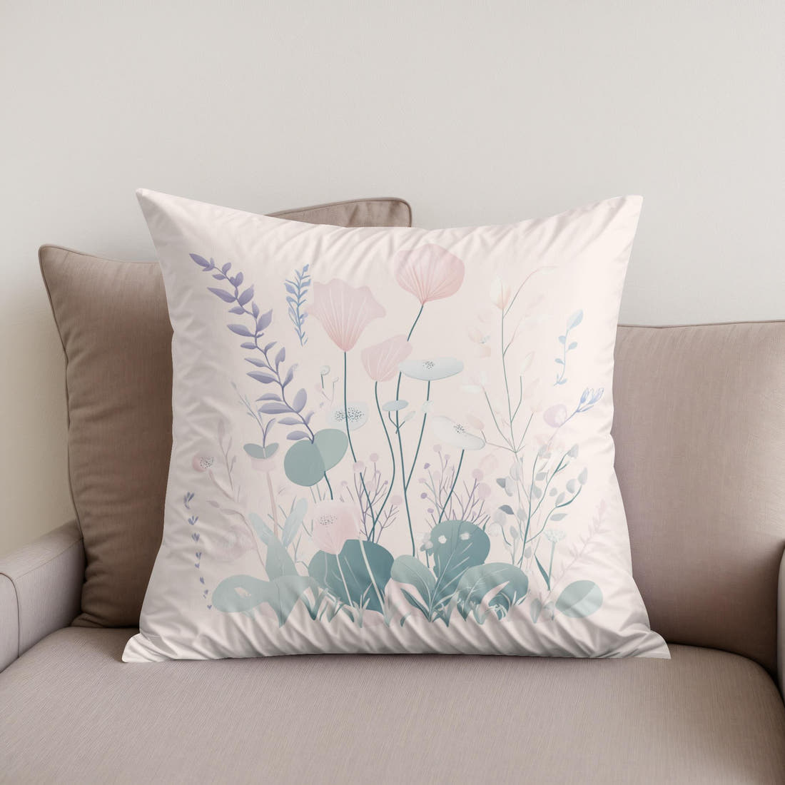 Vanilla Pastel Botanical Cotton Cushion - Secondary Image