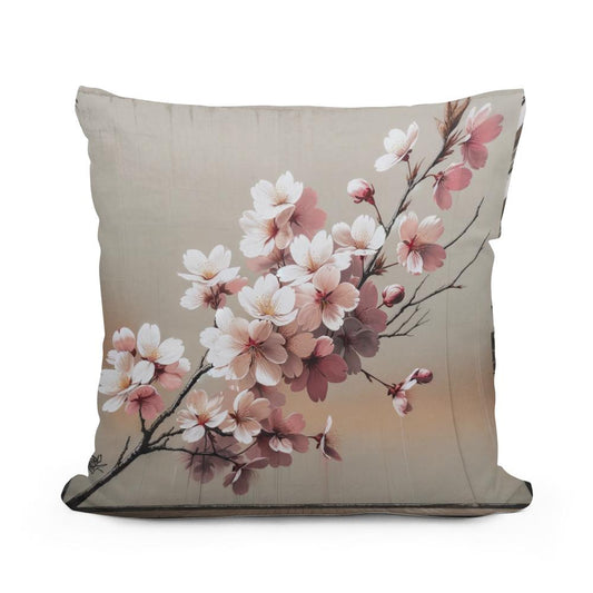 Cherry Blossom Elegance Cotton Pillow - Main Image