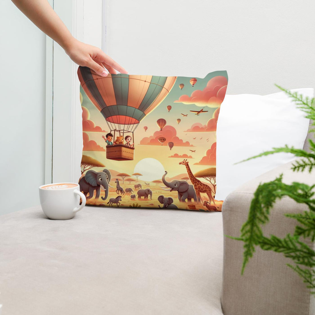 Safari Balloon Adventure Cotton Pillow - Secondary Image 5