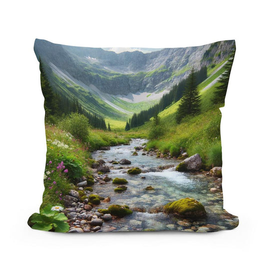 Mountain Stream Cotton Pillow - Main Image