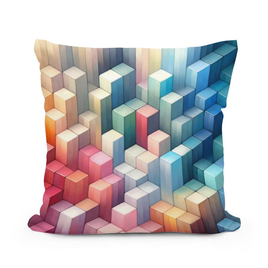 Pastel Serenity Cube Mosaic Cotton Cushion - Main Image