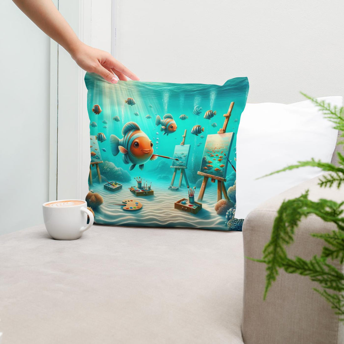 Aquatic Artistry Cotton Pillow - Secondary Image 5