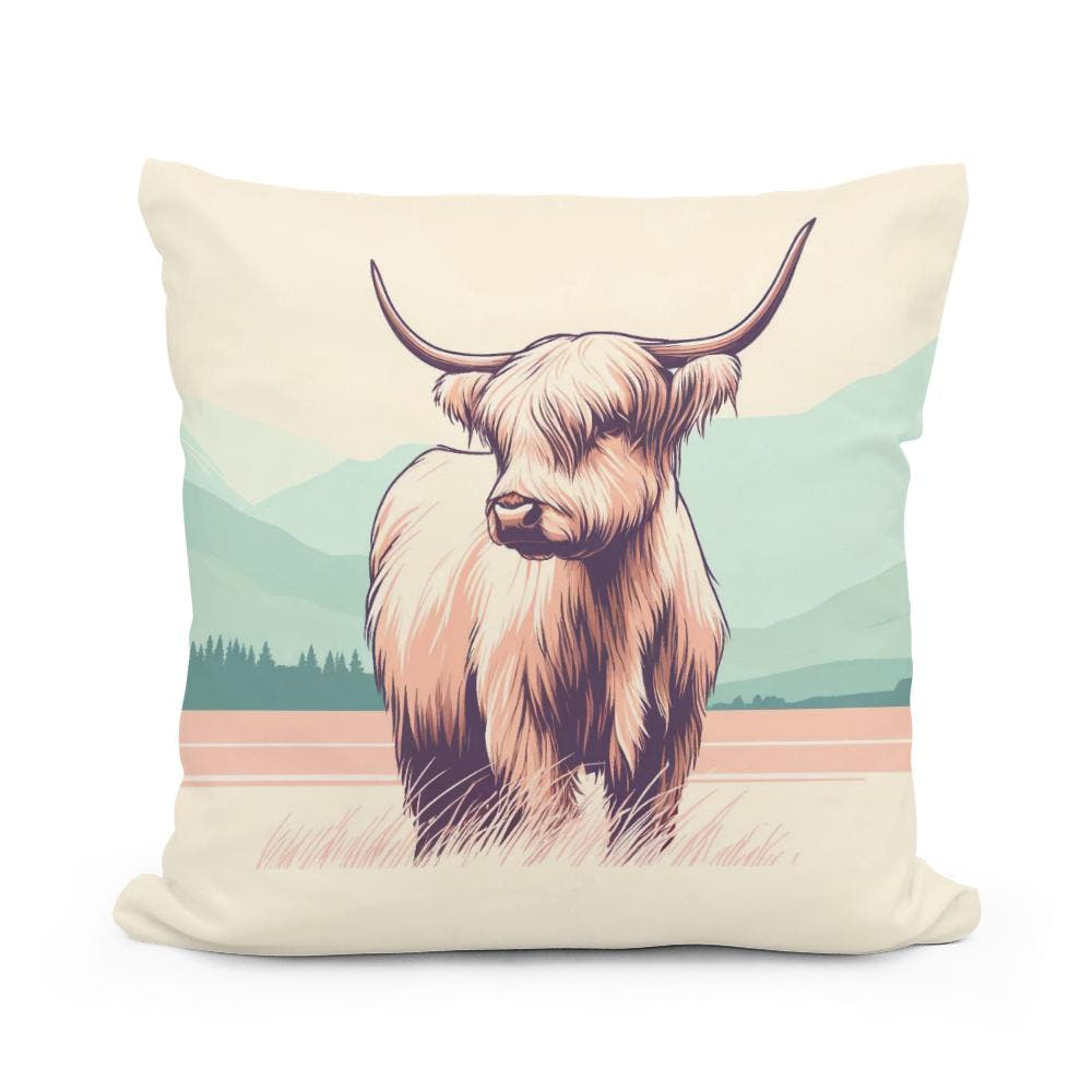 Pastel Highland Cow Minimalism Cotton Cushion - Main Image