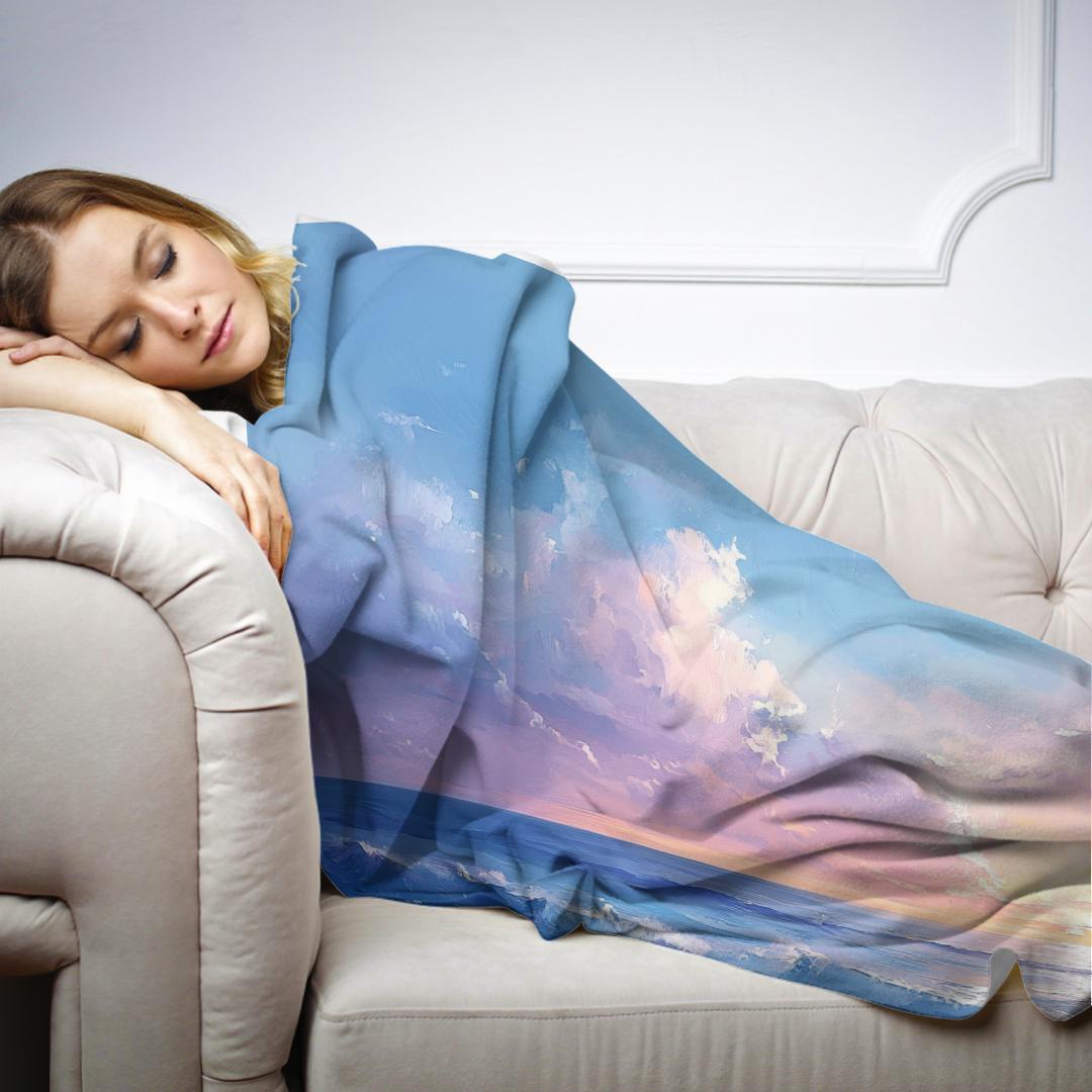 Melancholic Ocean Horizon Blanket - Secondary Image