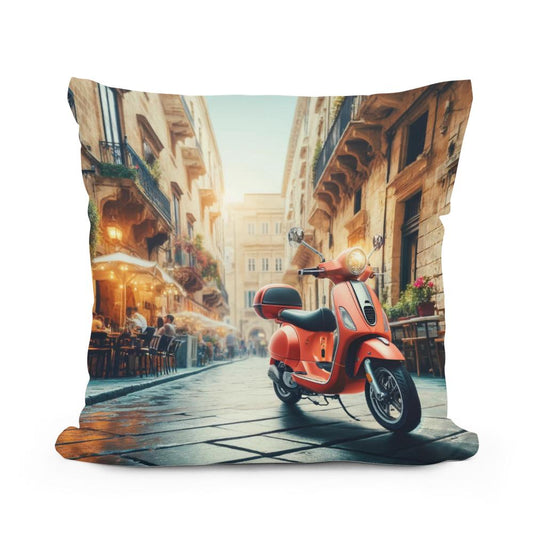 Cityscape Scooter Adventure Cotton Cushion - Main Image