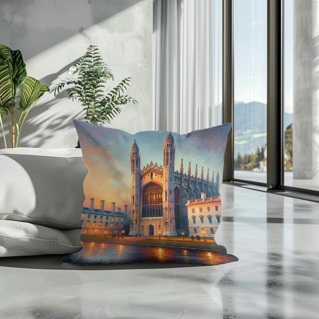 Cambridge King's College Chapel Dusk Impression Cotton Cushion - Secondary Image 3