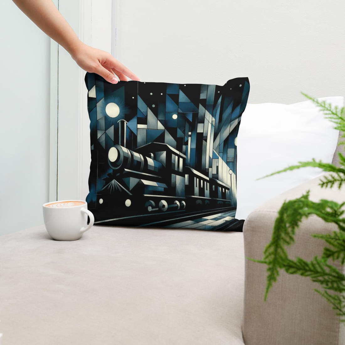 Cubist Night Express Cotton Cushion - Secondary Image 5