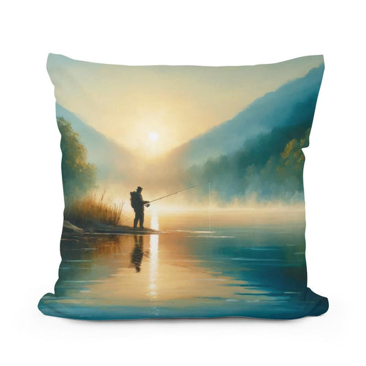 Tranquil Dawn Fishing Cotton Pillow - Main Image