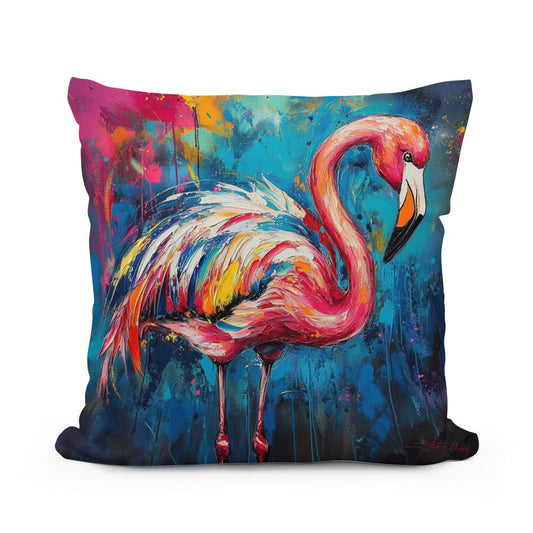 Flamingo's Vibrant Dance Cotton Pillow - Main Image