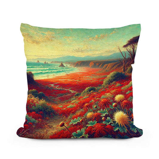Victorian Red Beach Cotton Pillow - Main Image