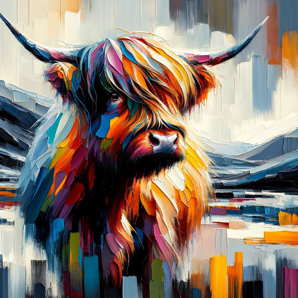 Vibrant Highland Cow Abstract Cotton Pillow
