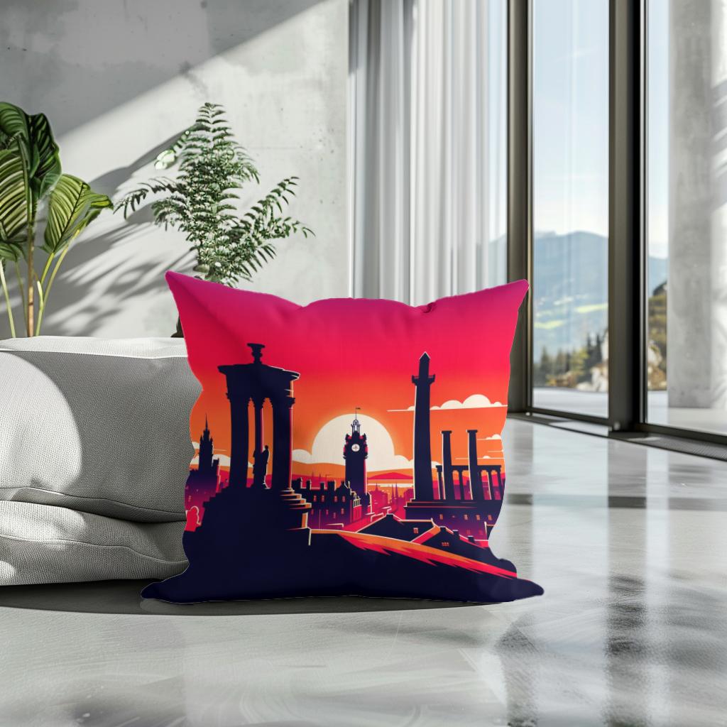 Edinburgh Calton Hill Sunset Silhouette Cotton Cushion - Secondary Image 3