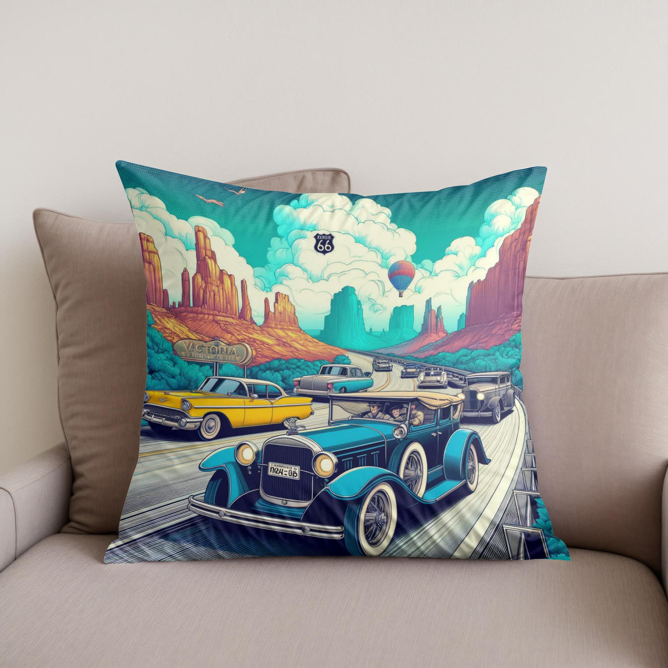 Retro Road Trip Cotton Cushion - Secondary Image