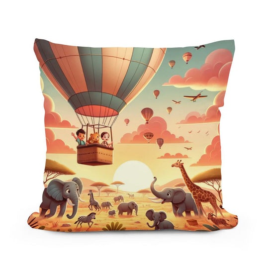 Safari Balloon Adventure Cotton Pillow - Main Image