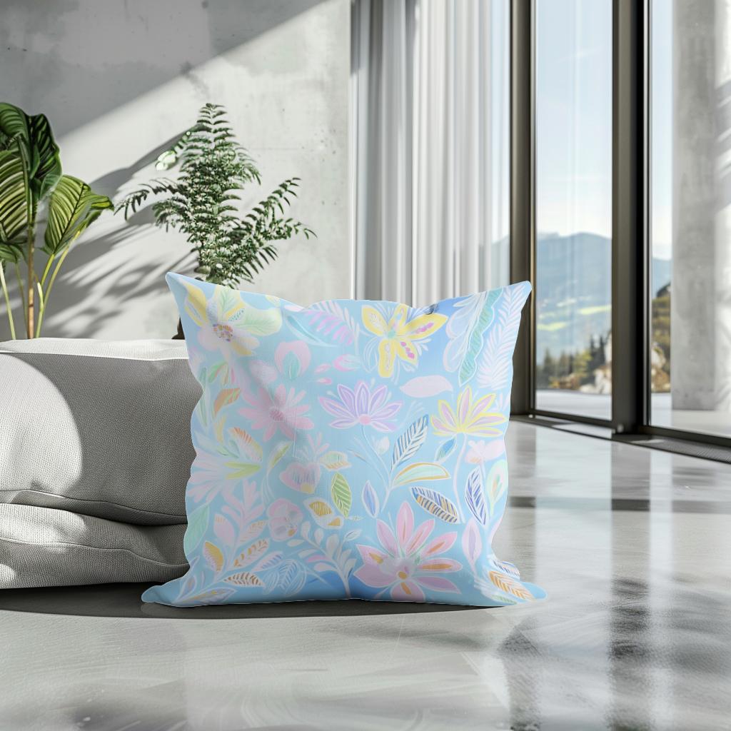 Pastel Folk Blossoms Cotton Cushion - Secondary Image 3