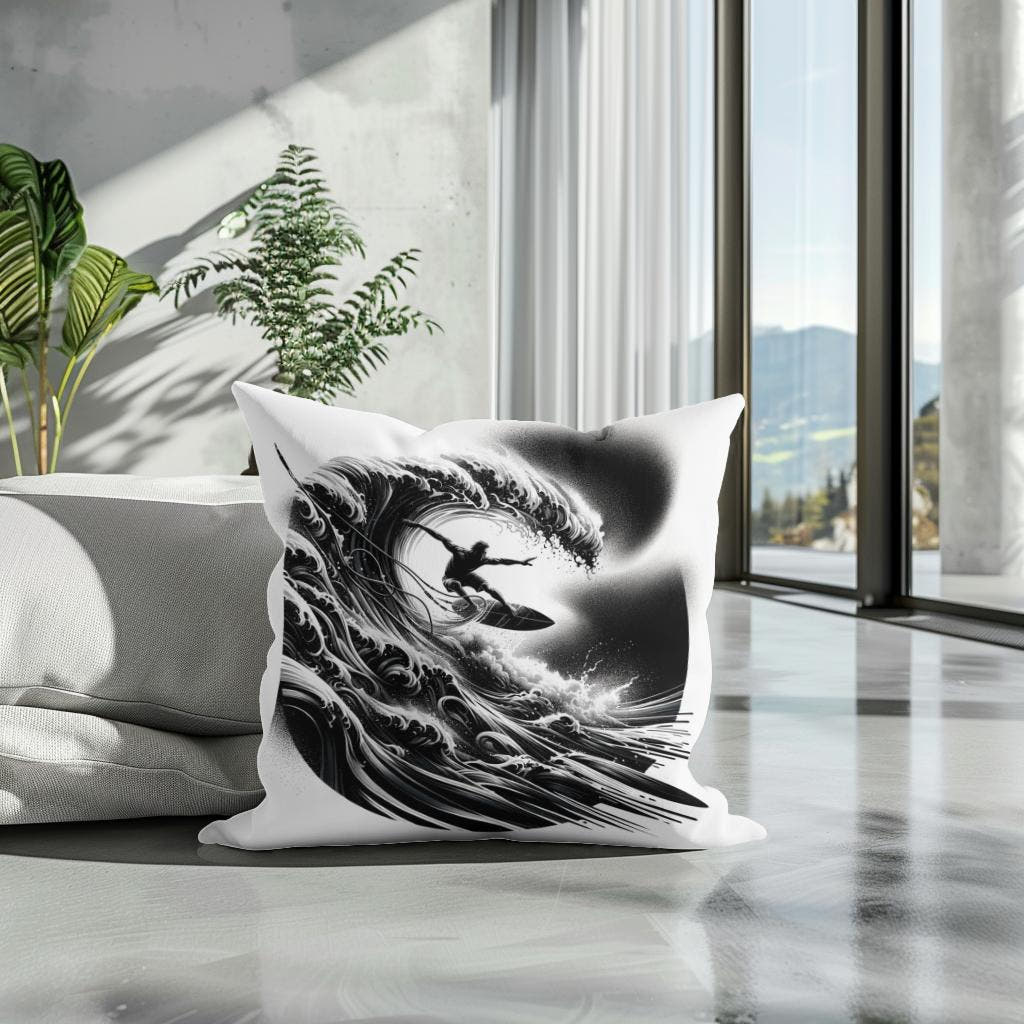 Surge of the Silver Wave Cotton Cushion - Secondary Image 3