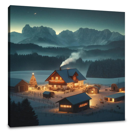 Mountain Farm Holiday Night Canvas - Main Image