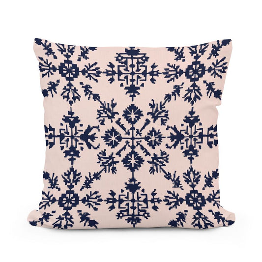 Blush Pink and Navy Modern Folk Art Cotton Cushion - Main Image