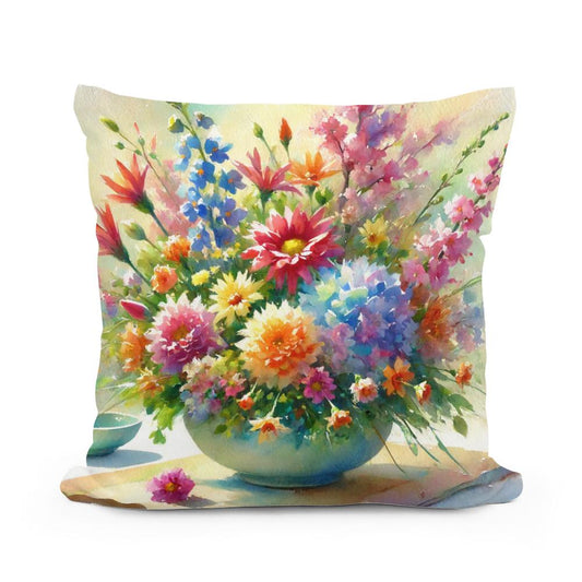 Vibrant Ikebana Cotton Pillow - Main Image