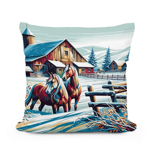 Whimsical Winter Farm Cotton Cushion - Main Image