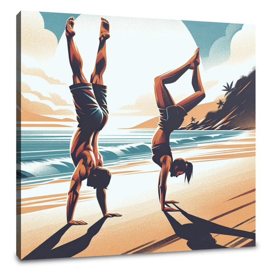 Seaside Acrobatics: Joyful Balance Canvas - Main Image