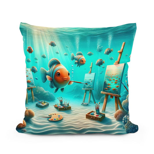 Aquatic Artistry Cotton Pillow - Main Image