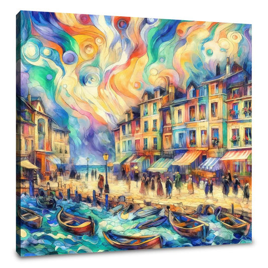 Whimsical Seaside Village Canvas - Main Image