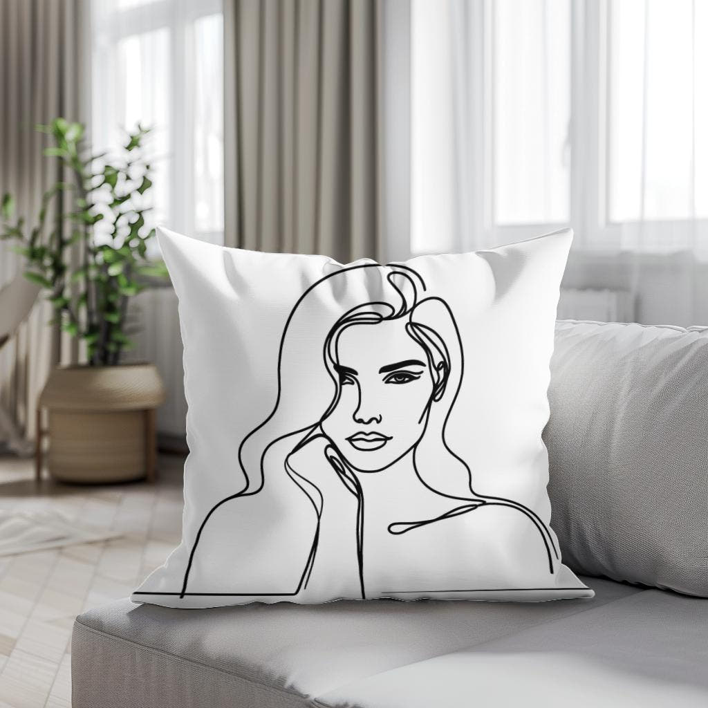 Woman:Line Simplicity Cotton Cushion - Secondary Image 4