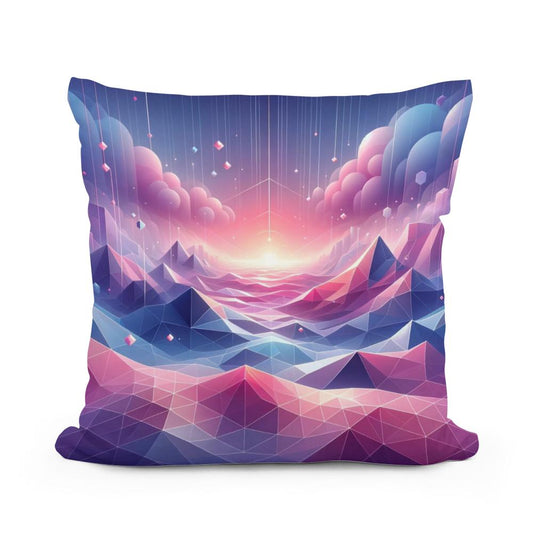 Pastel Virtuality: Geometric Dream Cotton Cushion - Main Image