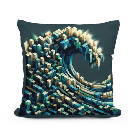 Cubist Ocean Wave Mosaic Cotton Cushion - Main Image