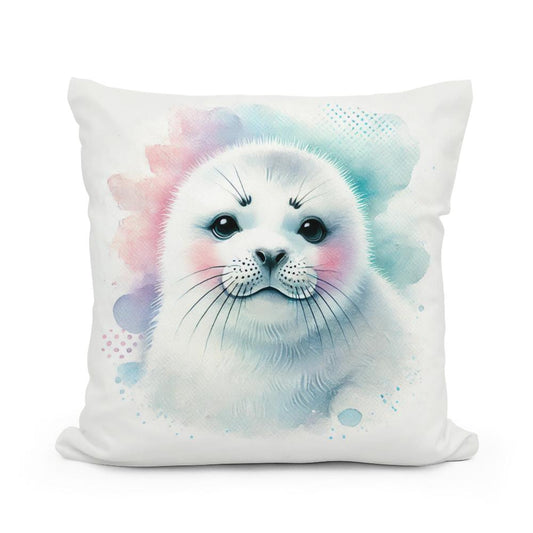 Smiling Harp Seal Cotton Pillow - Main Image