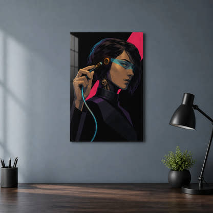 Choosing Offline acrylic print in a home office