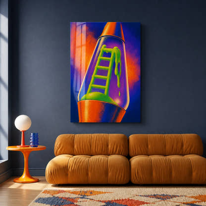 Ladder Through Lava acrylic print in a living room