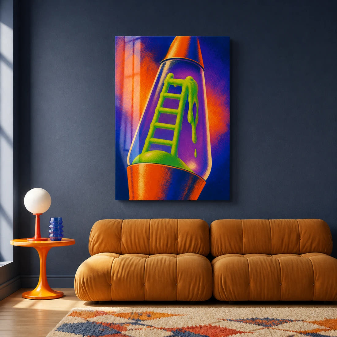 Ladder Through Lava acrylic print in a living room