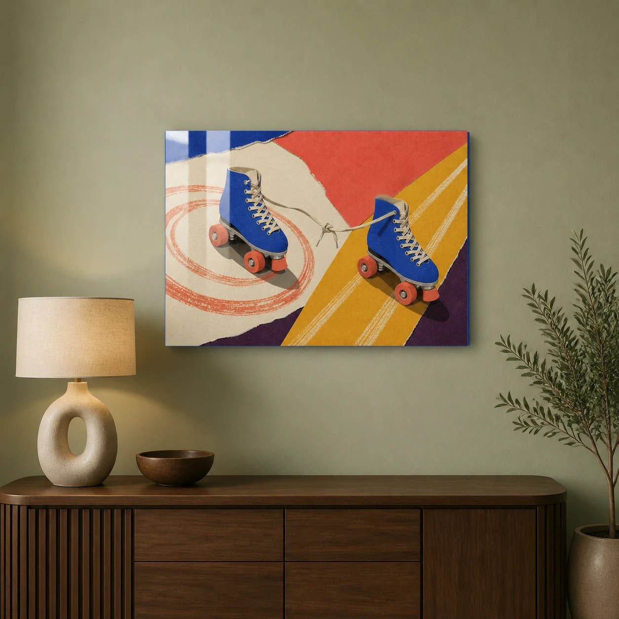 Roller Skates acrylic print in a living room