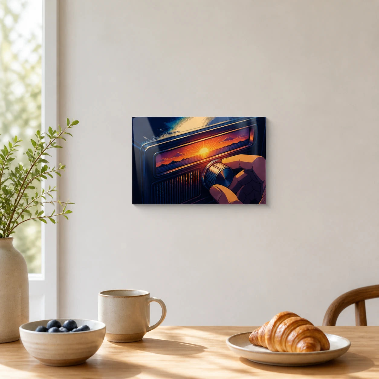 Tune The Morning acrylic print in a breakfast room